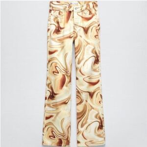 Zara Funky Marbled Flare Jeans Size‎ 26 Cream Brown